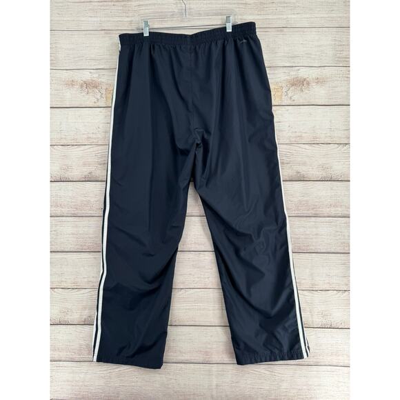Adidas Mesh Lined Track Pants Mens XXL Dark Navy Blue 3 White Stripe Zip Ankle - Picture 2 of 14